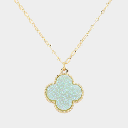 Blue Opal Druzy Quatrefoil Pendant Necklace - M H W ACCESSORIES LLC