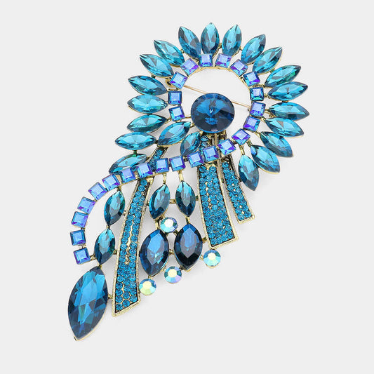 Blue Zircon Marquise Stone Cluster Embellished Abstract Pin Brooch - M H W ACCESSORIES LLC