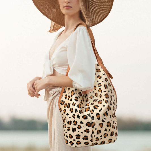 Brown Animal Patterned Genuine Fur Calf Hobo Bag / Shoulder Bag - M H W ACCESSORIES LLC
