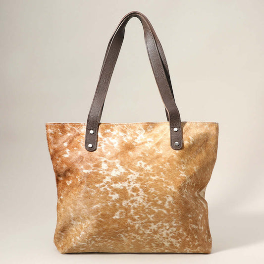 Brown Animal Patterned Genuine Fur Calf Tote Bag / Shoulder Bag - M H W ACCESSORIES LLC