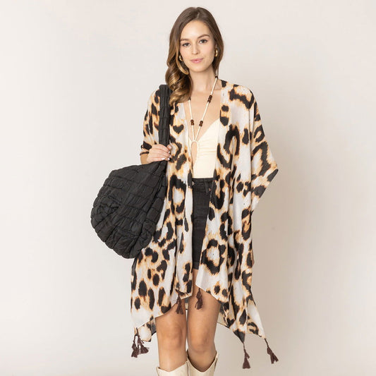 Brown Animal Print Kimono Poncho - M H W ACCESSORIES LLC