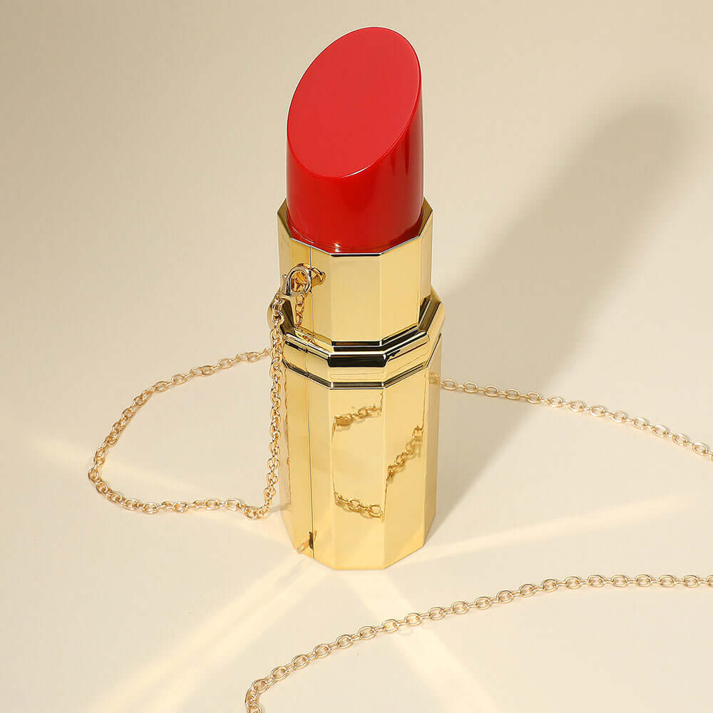 Bold Lipstick Gold Hardcase Clutch Bag / Crossbody Bag Bold Lipstick - M H W ACCESSORIES LLC