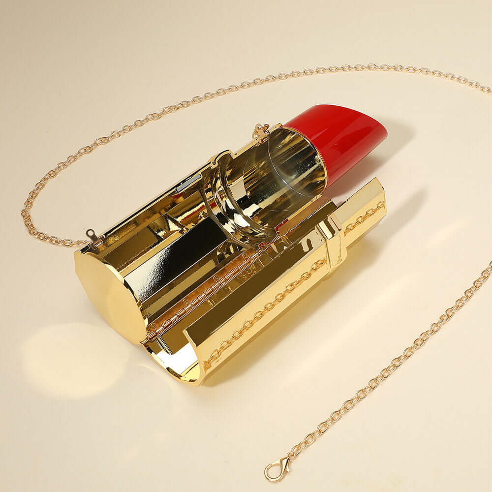 Bold Lipstick Gold Hardcase Clutch Bag / Crossbody Bag Bold Lipstick - M H W ACCESSORIES LLC