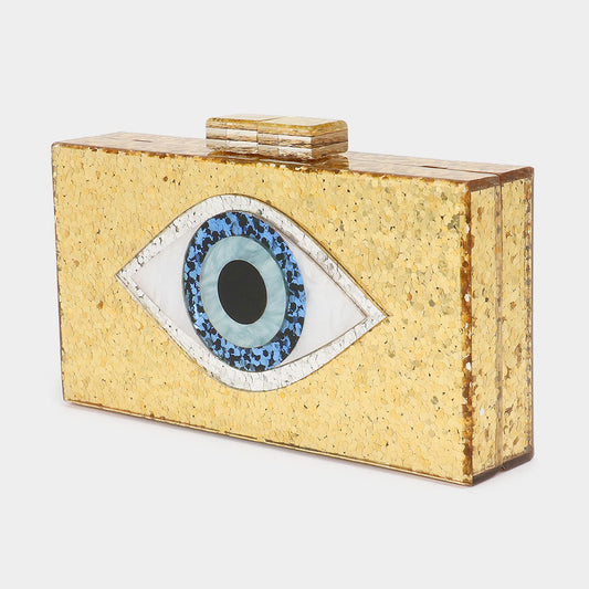 Gold Glittered Evil Eye Clutch / Crossbody Bag