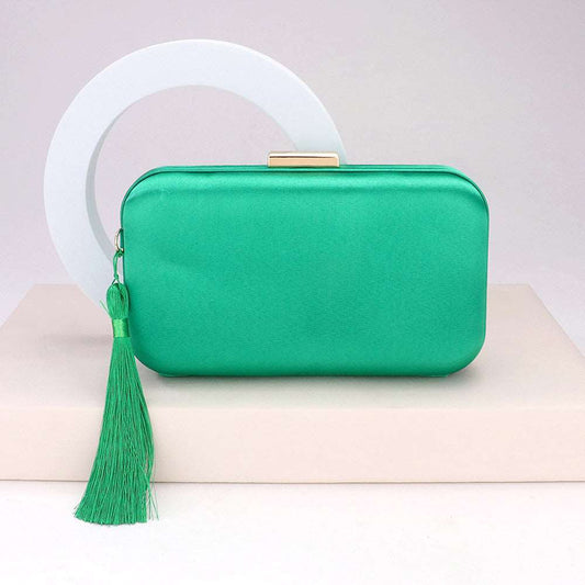 Green Tassel Pointed Solid Clutch / Crossbody Bag - M H W ACCESSORIES LLC