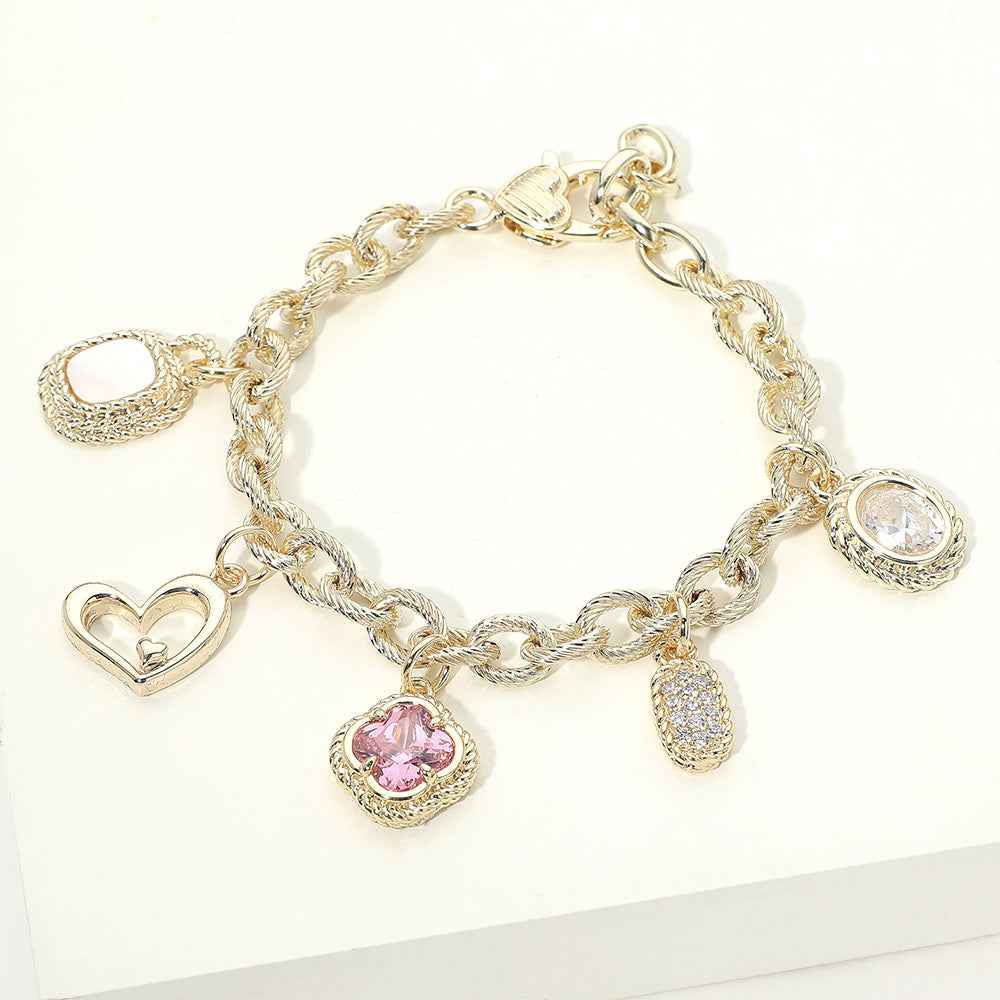Gold Dipped Quatrefoil Charm Station Link Bracelet