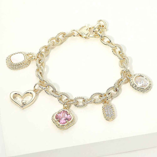 Gold Dipped Quatrefoil Charm Station Link Bracelet