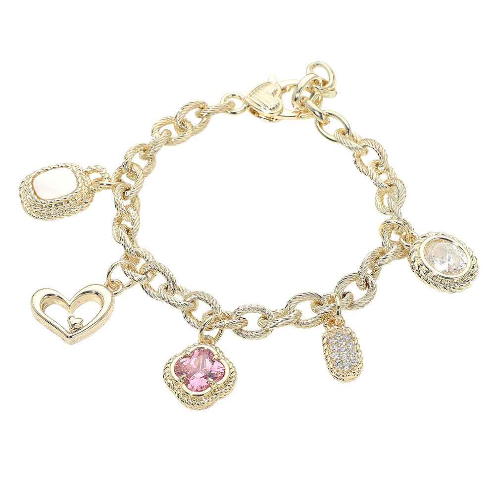 Gold Dipped Quatrefoil Charm Station Link Bracelet