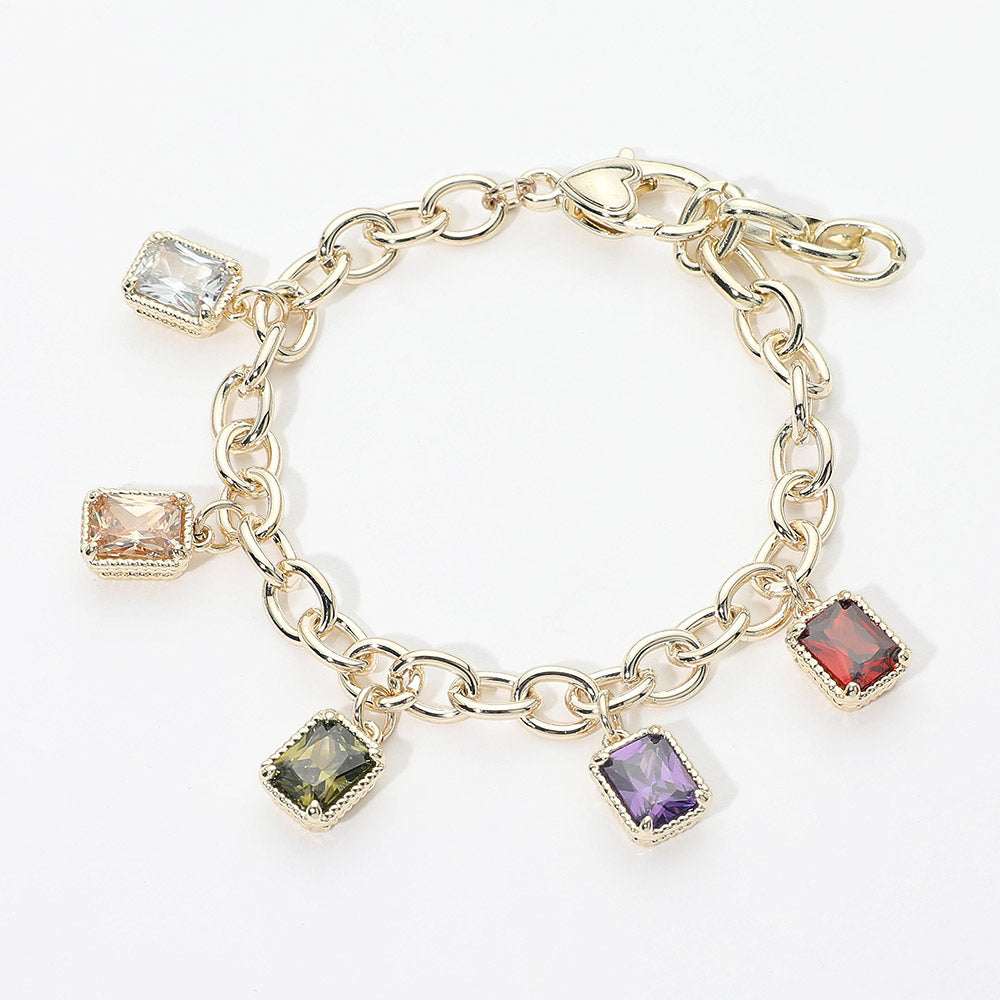 14K Gold Plated Colorful Rectangle CZ Charm Station Bracelet M H W ACCESSORIES LLC 14K Gold Plated Colorful Rectangle CZ Charm Station Bracelet