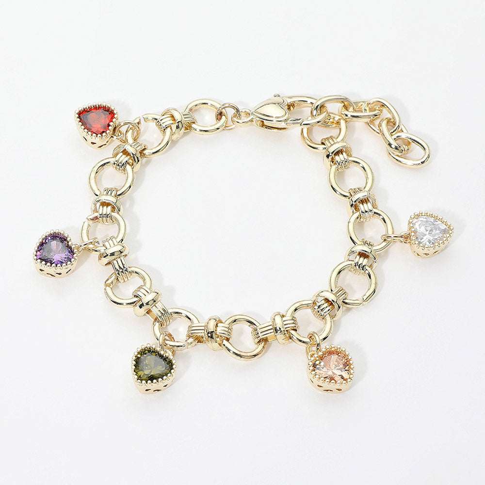 14K Gold Plated Multi-Color CZ Heart Textured Ring Link Toggle Bracelet M H W ACCESSORIES LLC 14K Gold Plated Multi-Color CZ Heart Textured Ring Link Toggle Bracelet