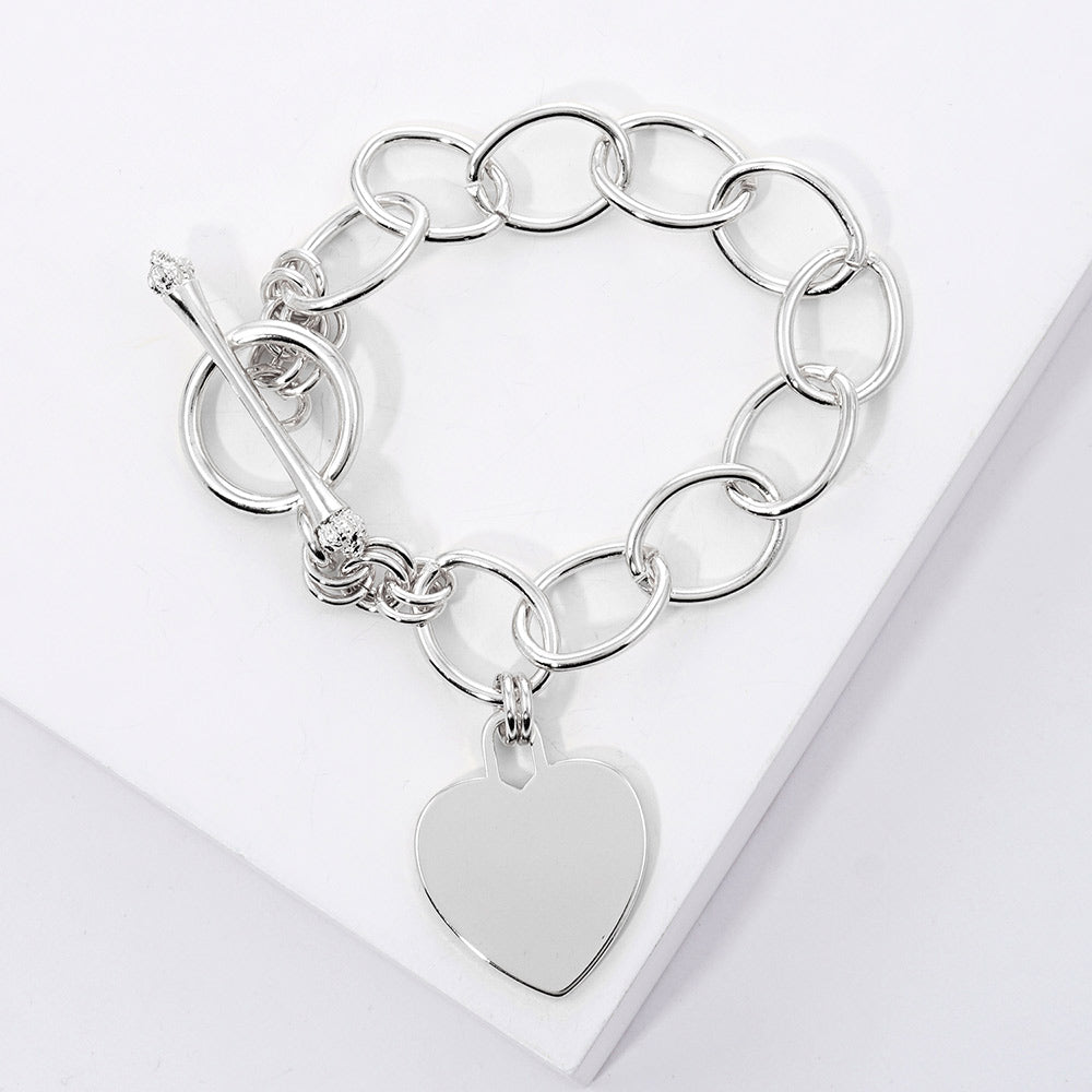 White Gold Dipped Metal Heart Charm Toggle Bracelet-M H W ACCESSORIES - M H W ACCESSORIES LLC