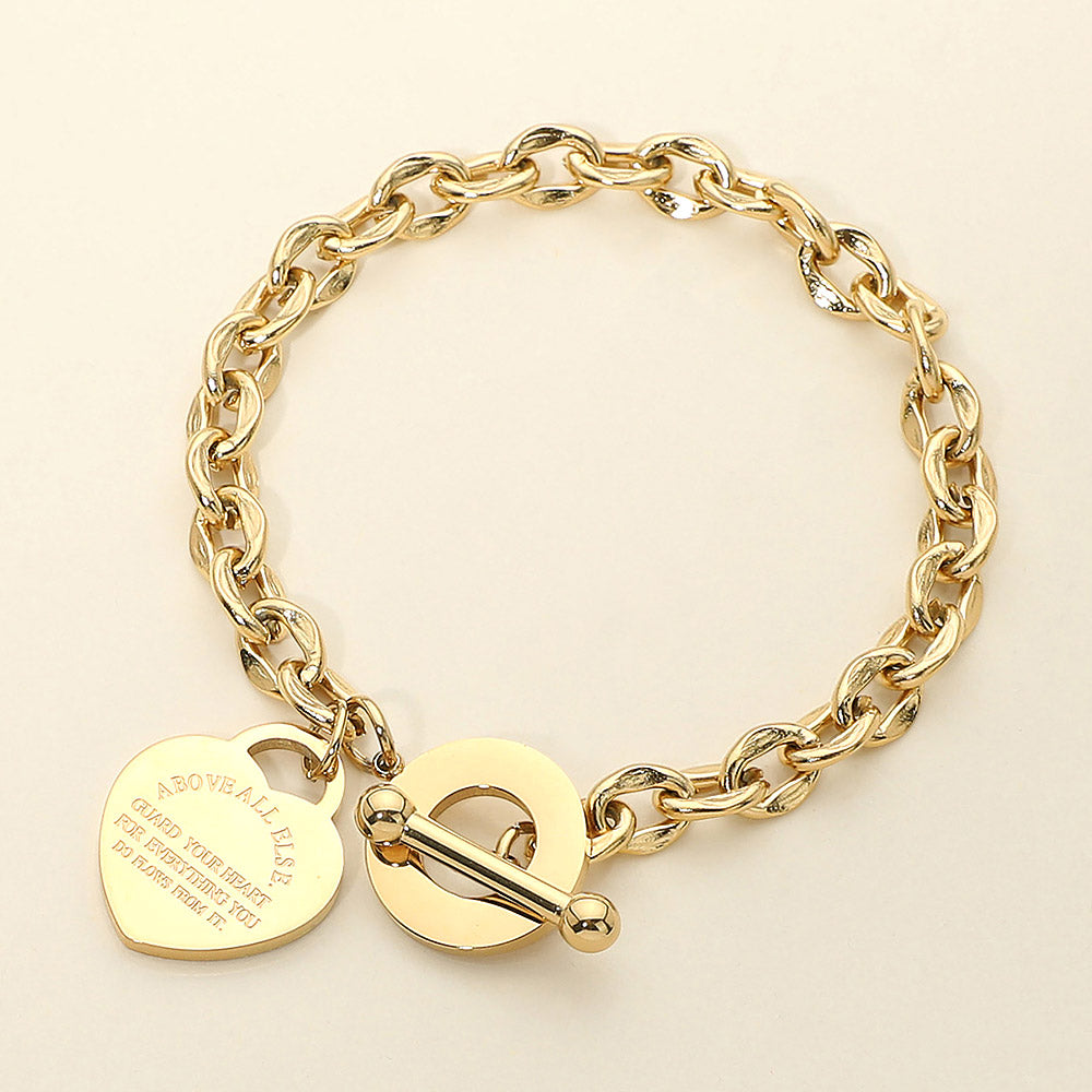 Above All Else Stainless Steel Heart Charm Link Toggle Bracelet M H W ACCESSORIES LLC Above All Else Stainless Steel Heart Charm Link Toggle Bracelet