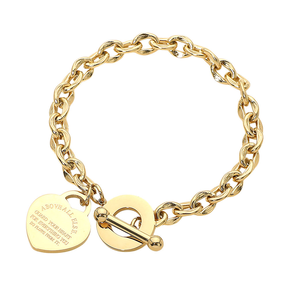 Above All Else Stainless Steel Heart Charm Link Toggle Bracelet M H W ACCESSORIES LLC Above All Else Stainless Steel Heart Charm Link Toggle Bracelet