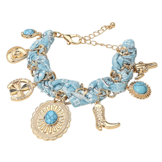 Western Themed Charm Fabric Braided Bracelet