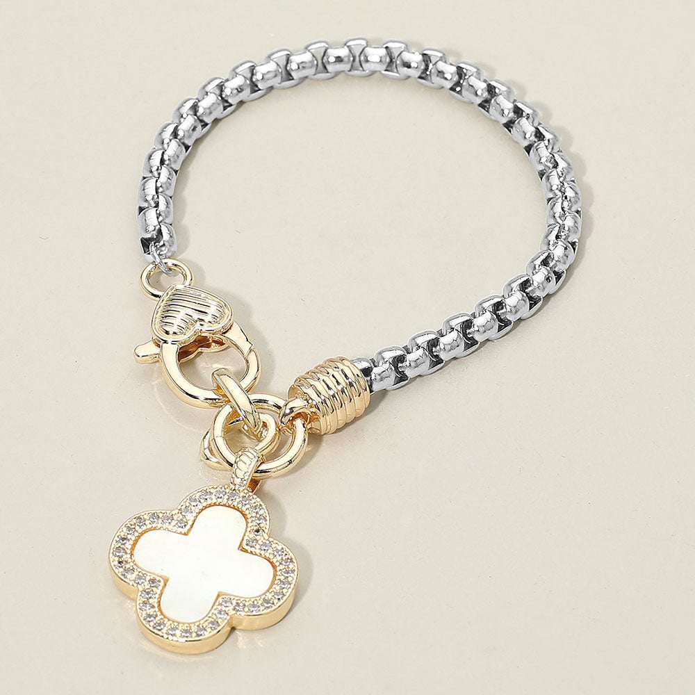 14K Gold Plated Mother Of Pearl Quatrefoil Pendant Bracelet M H W ACCESSORIES LLC 14K Gold Plated Mother Of Pearl Quatrefoil Pendant Bracelet
