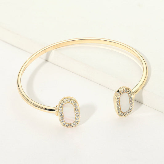 14K Gold Plated CZ Pave Rim Mother of Pearl  Cuff Bracelet M H W ACCESSORIES LLC 14K Gold Plated CZ Pave Rim Mother of Pearl  Cuff Bracelet