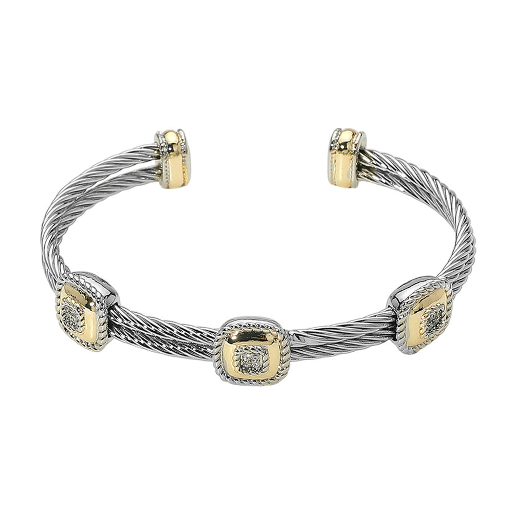 Two Tone Square Pointed Two Row Twisted Metal Cuff Bracelet