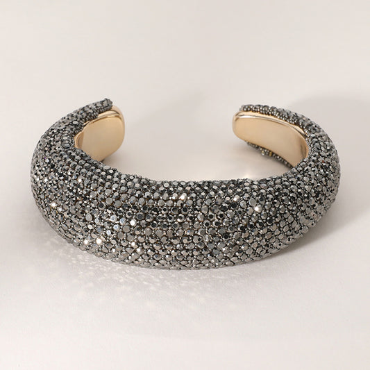 Silver Bling Studded Hematite Cuff Bracelet