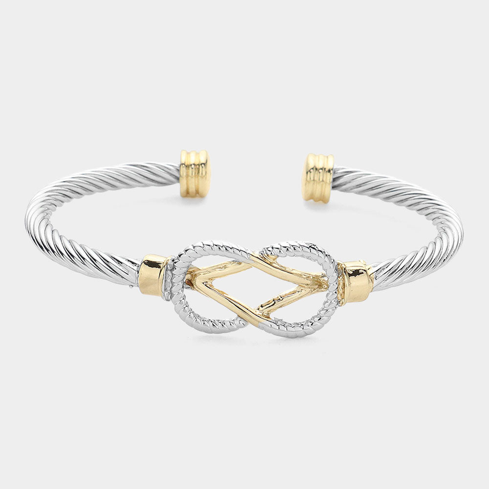 Silver Two Tone Abstract Rope Cuff Bracelet - M H W ACCESSORIES LLC