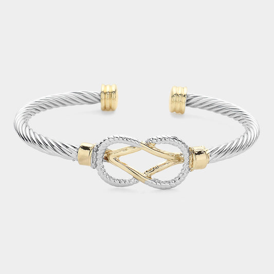 Silver Two Tone Abstract Rope Cuff Bracelet - M H W ACCESSORIES LLC