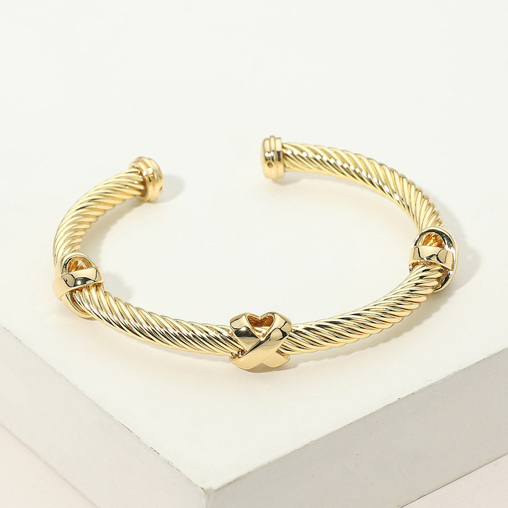 14K Gold Plated Crisscross Accent Twisted Cable Cuff Bracelet M H W ACCESSORIES LLC