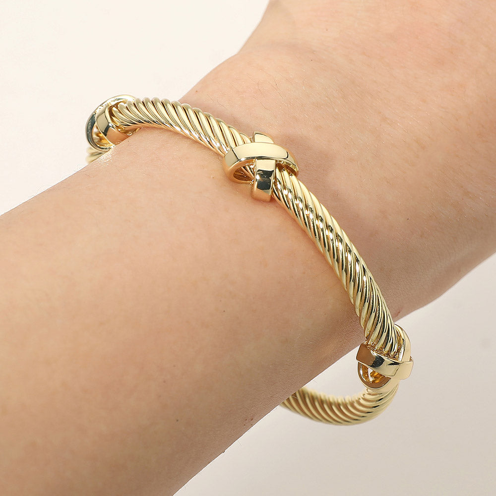 14K Gold Plated Crisscross Accent Twisted Cable Cuff Bracelet M H W ACCESSORIES LLC