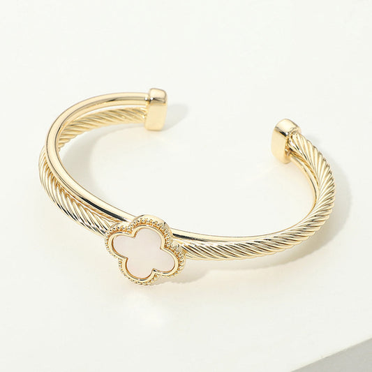 Mother of Pearl Quatrefoil Accent Twisted Cable Cuff Bracelet (Copy) M H W ACCESSORIES LLC Mother of Pearl Quatrefoil Accent Twisted Cable Cuff Bracelet (Copy)