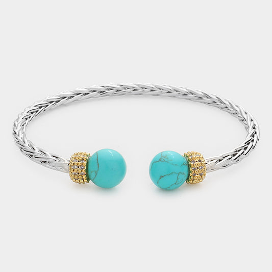 Turquoise Natural Stone Tip Cuff Bracelet- M H W ACCESSORIES - M H W ACCESSORIES LLC