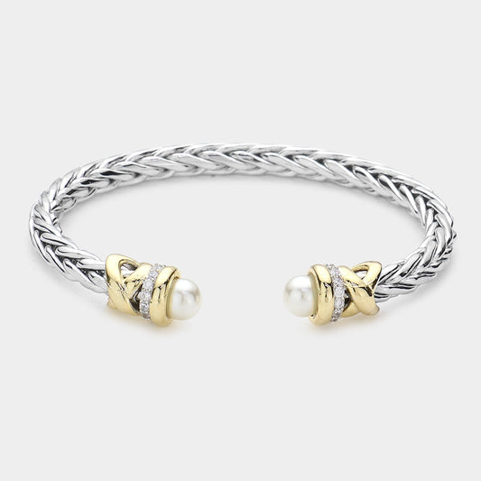 Silver Pearl Cuff Bracelet - M H W ACCESSORIES LLC