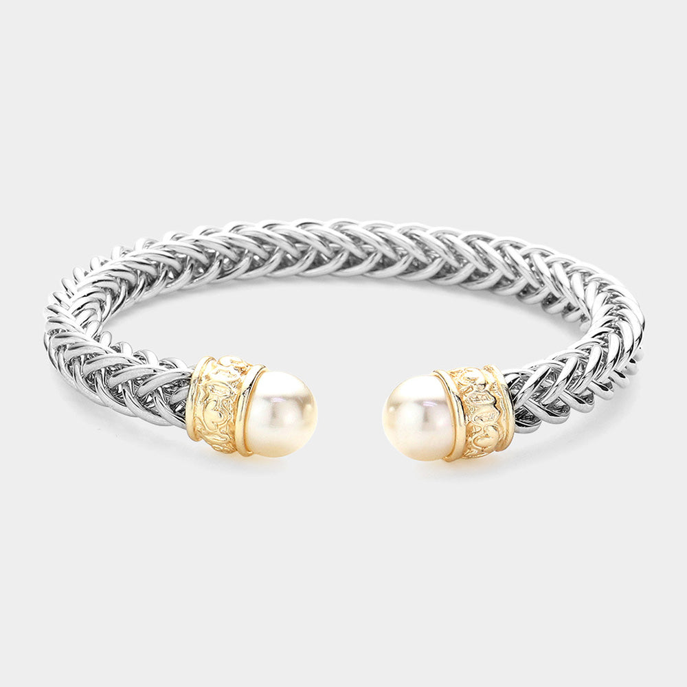 Silver Pearl Tip Cuff Bracelet-M H W ACCESSORIES - M H W ACCESSORIES LLC