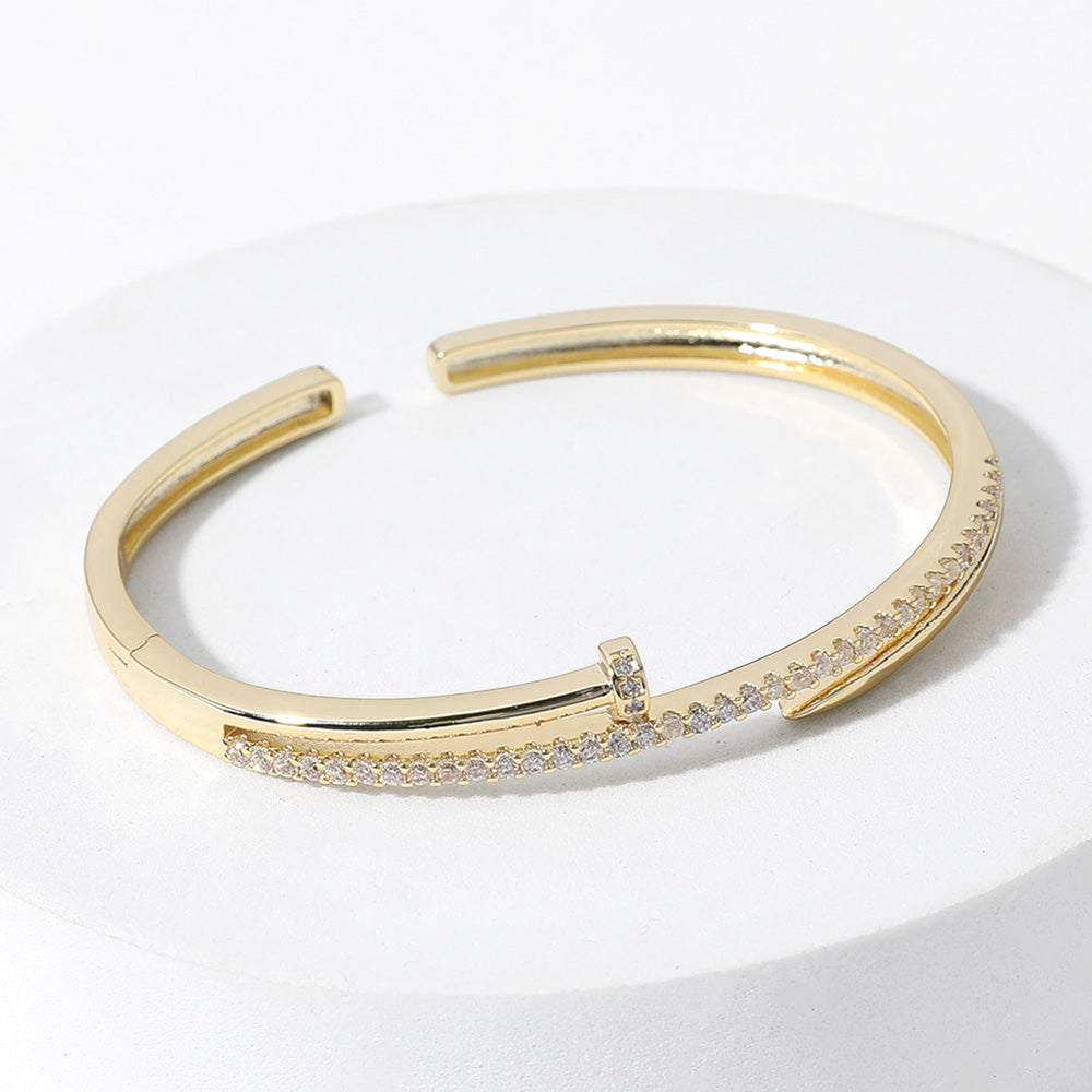 CZ Gold Paved Nail Cuff Hinged Bracelet