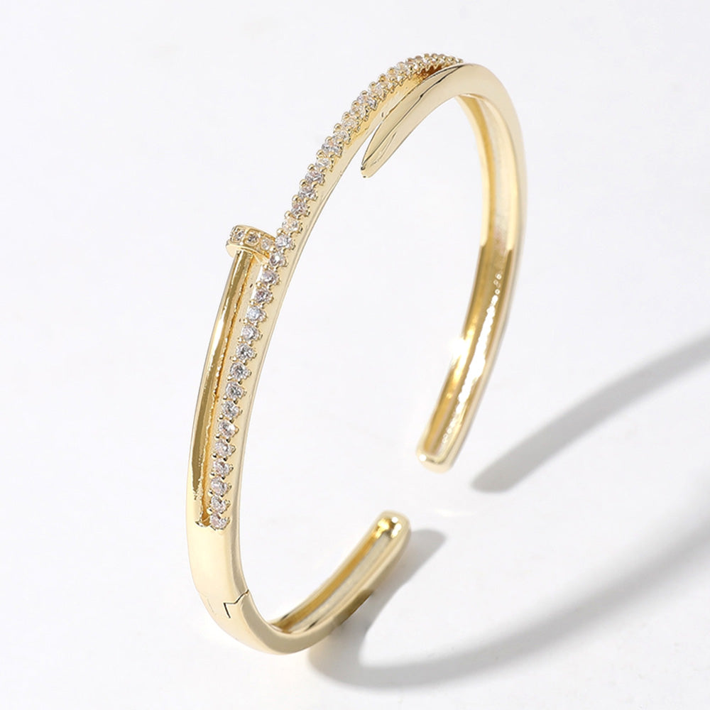 CZ Gold Paved Nail Cuff Hinged Bracelet