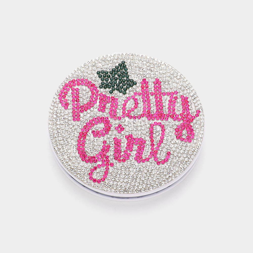 Clear Bling Studded Pretty Girl Message Compact Mirrors - M H W ACCESSORIES LLC