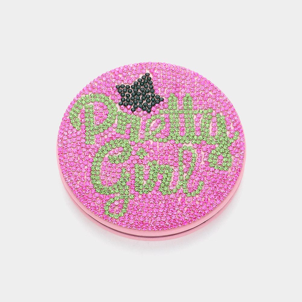 Pink Bling Studded Pretty Girl Message Compact Mirrors - M H W ACCESSORIES LLC