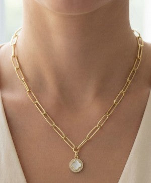 Stainless Steel Clover Coin Pendant Necklace for Women M H W ACCESSORIES LLC Stainless Steel Clover Coin Pendant Necklace for Women