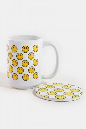 Smiley Face 15 Oz Mug With Matching Coaster Gift Set