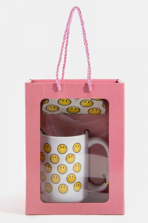 Smiley Face 15 Oz Mug With Matching Coaster Gift Set