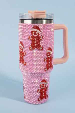 Gingerbread Themed 40oz Pink Tumbler With Accessories