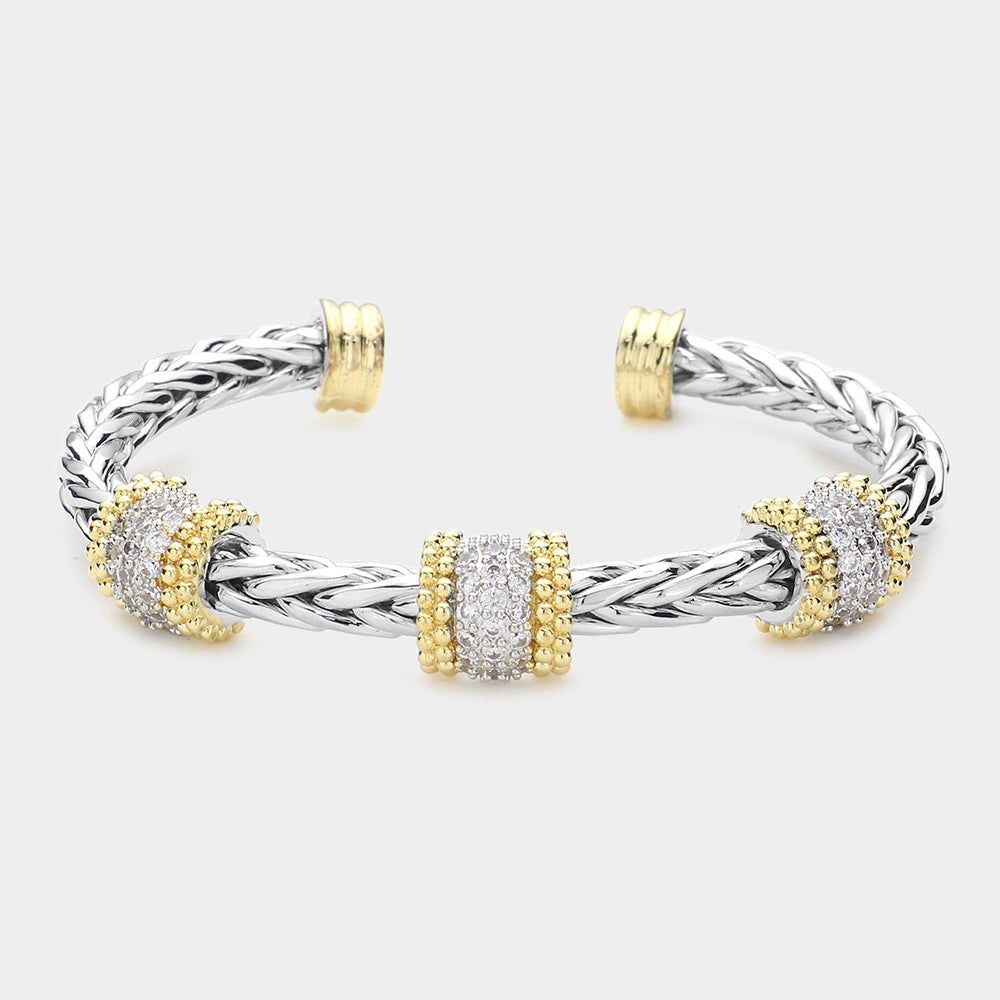 CZ Embellished Metal Cuff Bracelet-M H W ACCESSORIES - M H W ACCESSORIES LLC