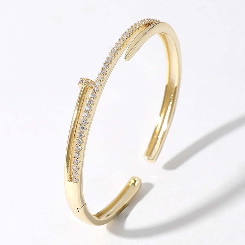 CZ Gold Paved Nail Cuff Hinged Bracelet - M H W ACCESSORIES LLC