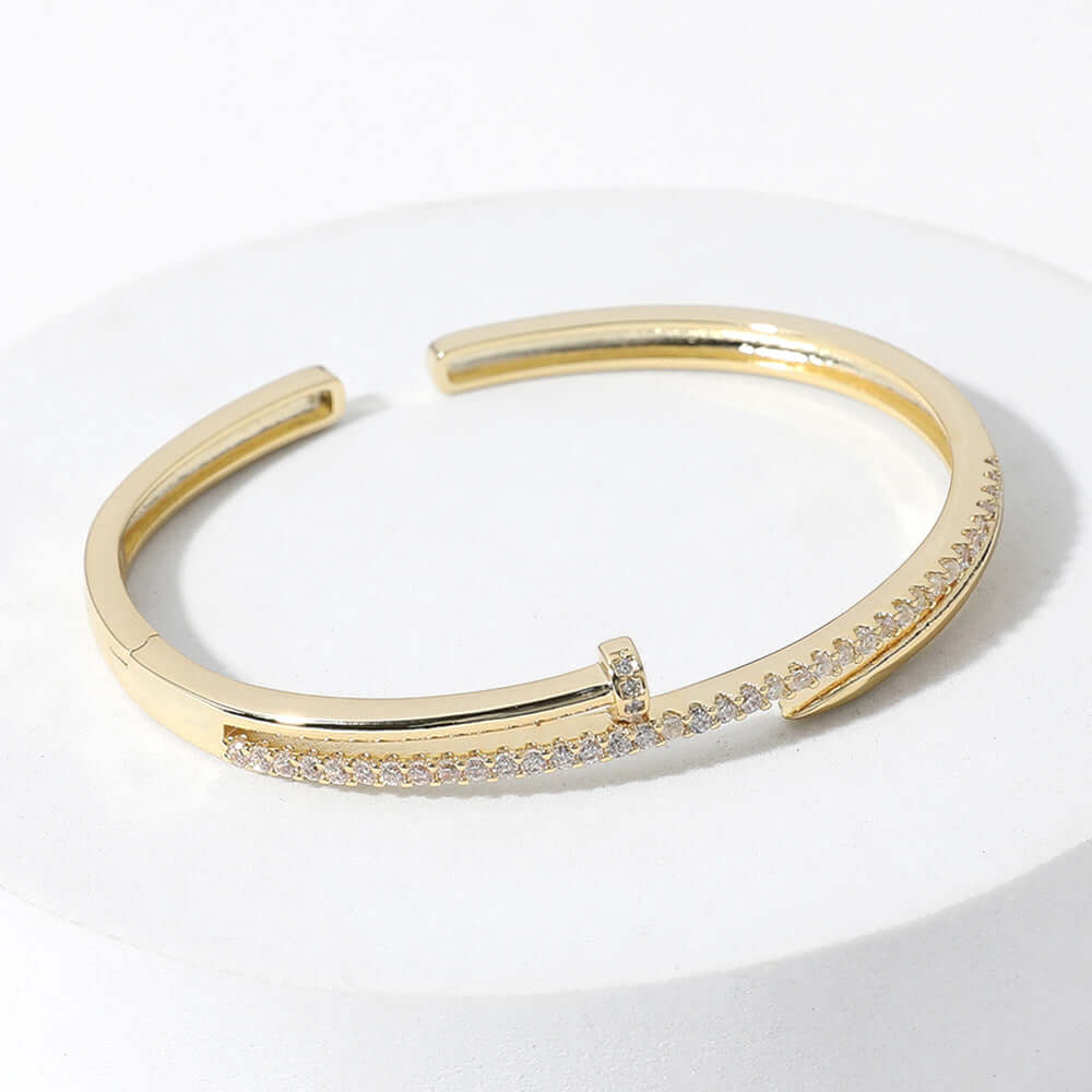 CZ Gold Paved Nail Cuff Hinged Bracelet - M H W ACCESSORIES LLC