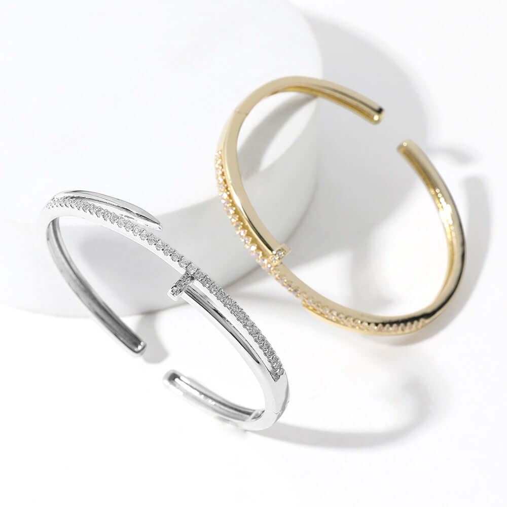 CZ Gold Paved Nail Cuff Hinged Bracelet - M H W ACCESSORIES LLC