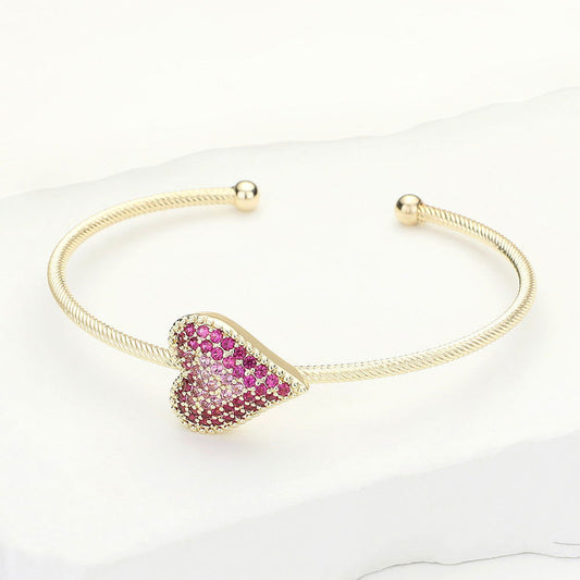 CZ Paved Heart Gold Pointed Cuff Bracelet - M H W ACCESSORIES LLC