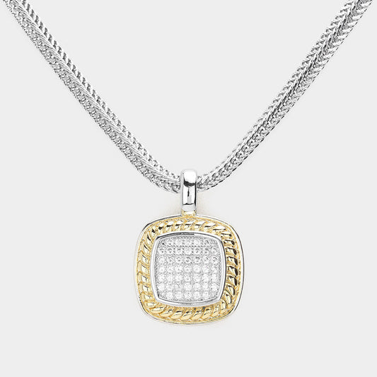 CZ Square Pendant Necklace-M H W ACCESSORIES - M H W ACCESSORIES LLC