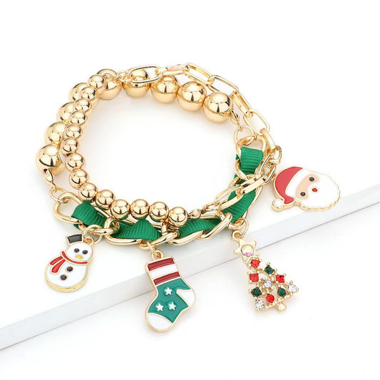Christmas Theme Enamel Charm Stretch Bracelets - M H W ACCESSORIES LLC