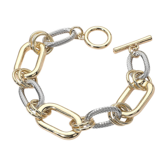 Chunky Two Tone Metal Chain Link Toggle Bracelet - M H W ACCESSORIES LLC