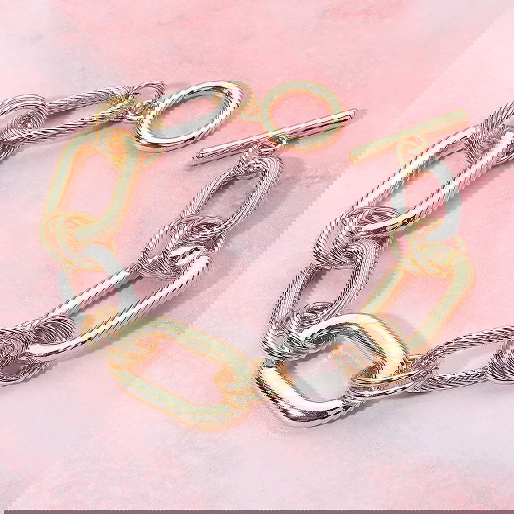 Chunky Two Tone Metal Chain Link Toggle Bracelet - M H W ACCESSORIES LLC