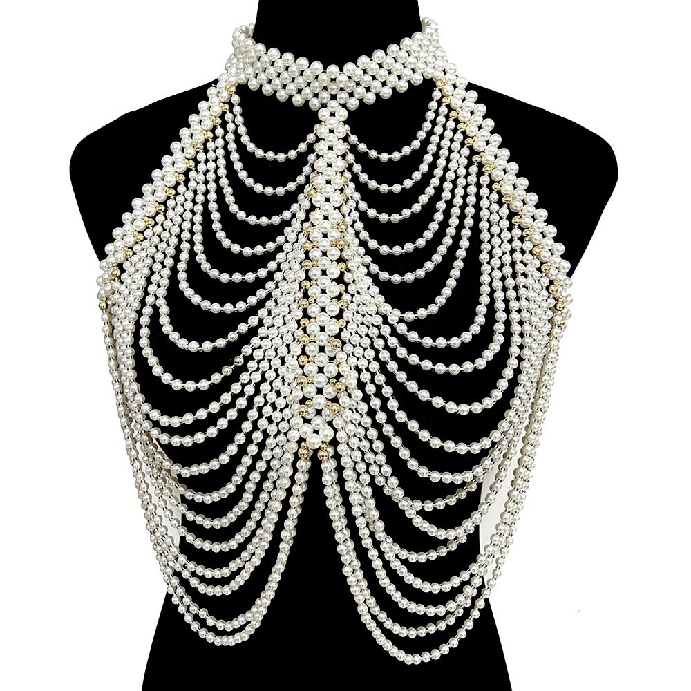 Cream Draped Pearl Body Chain Necklace - M H W ACCESSORIES LLC