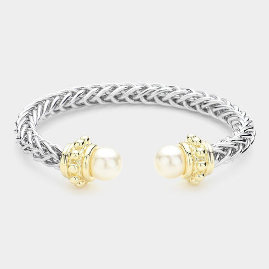 Cream Pearl Tip Metal Cuff Bracelet - M H W ACCESSORIES LLC