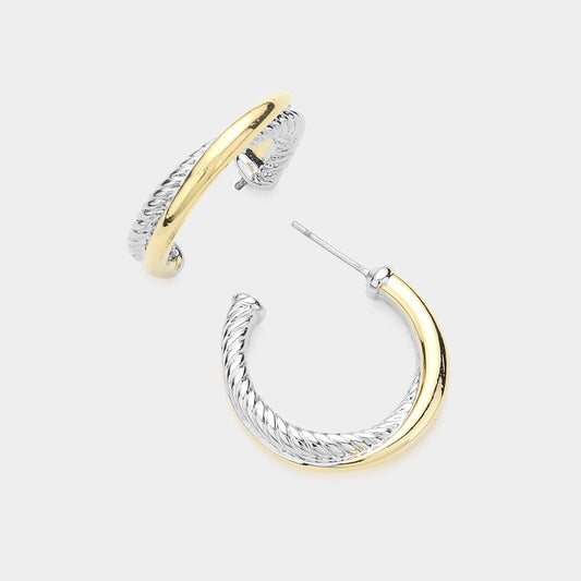 Crisscross Metal Hoop Earrings-M H W ACCESSORIES - M H W ACCESSORIES LLC